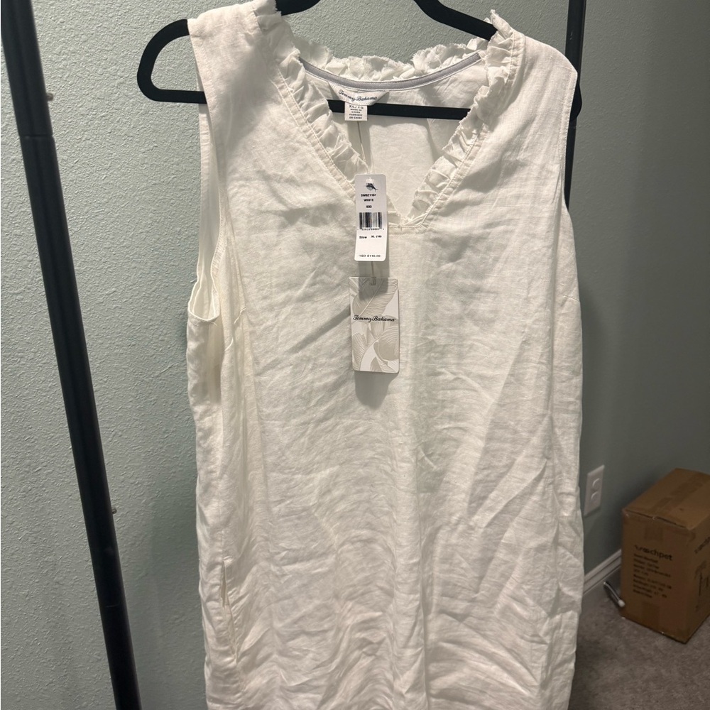 Tommy Bahama White Ruffle Trim Dress